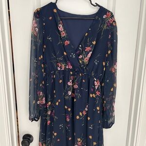 Cupshe Navy Floral Long Sleeve Dress